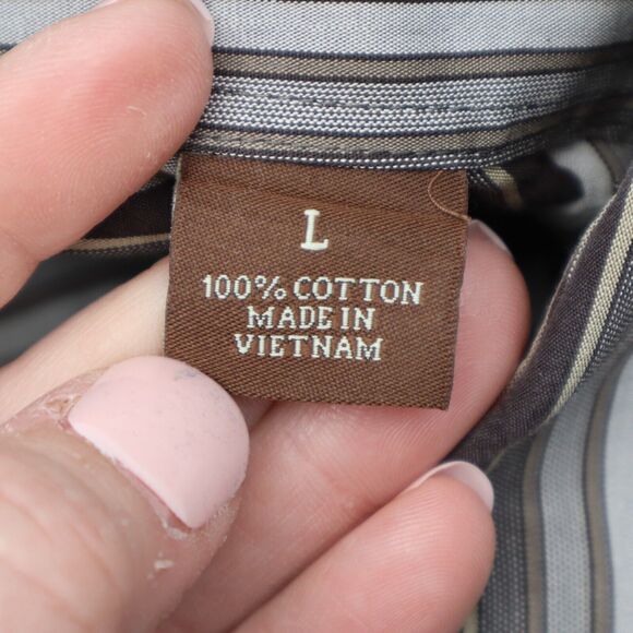 Perry Ellis Shirt Mens L Black Long Sleeve Striped Collared Casual Button Up - Picture 3 of 16